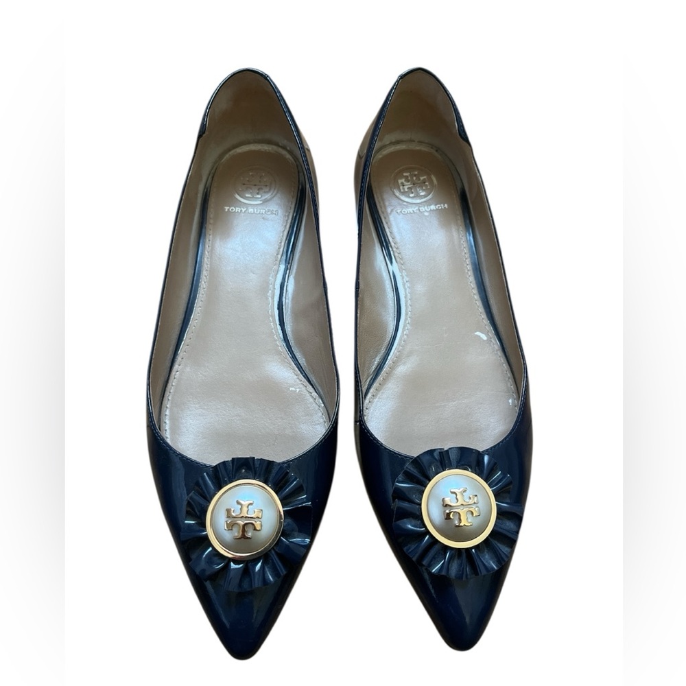 Tory Burch Blue Ballet Flats with Gold Medallion